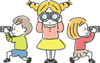 双眼鏡で覗く子ども達